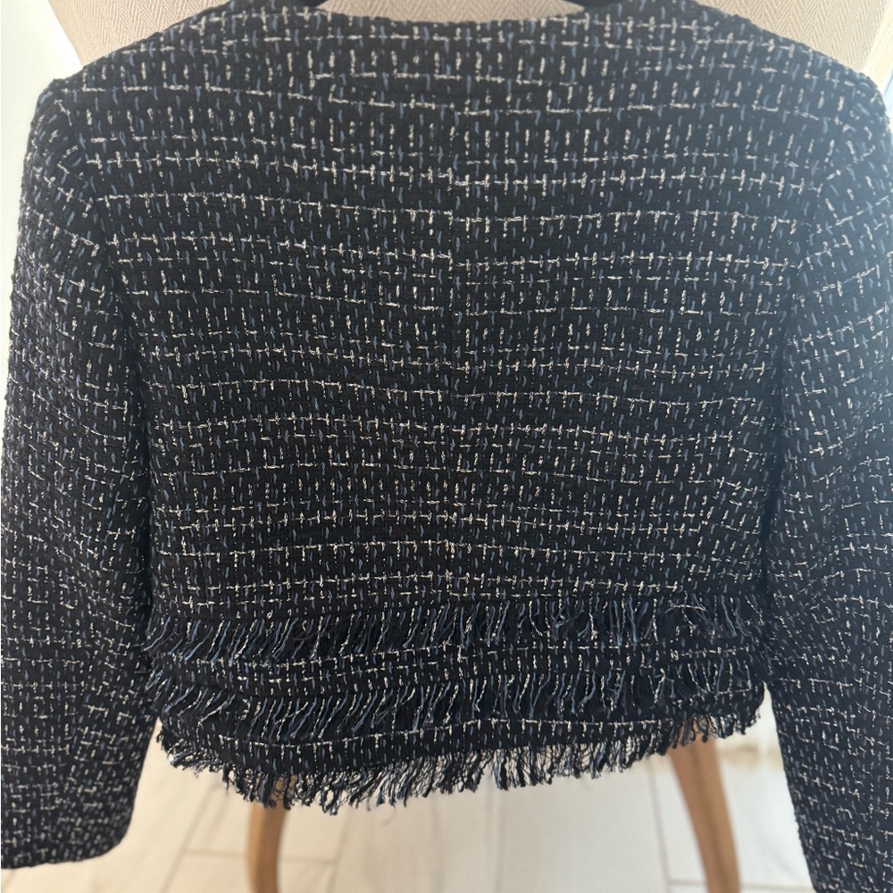 Express Black Tweed Fringe Jacket with Gold Buttons - Picture 3 of 3